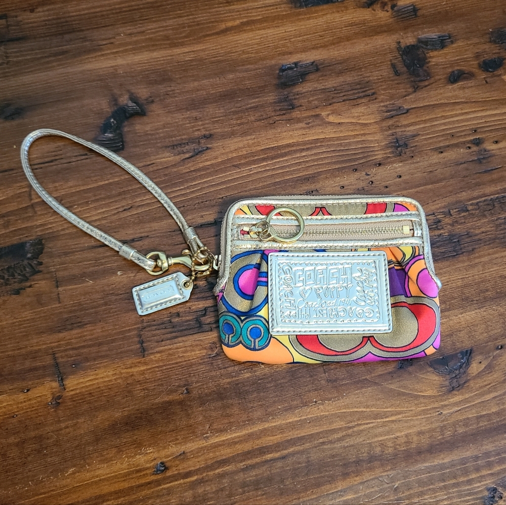 Coach wristlet mini wallet in jewel tone signature Poppy